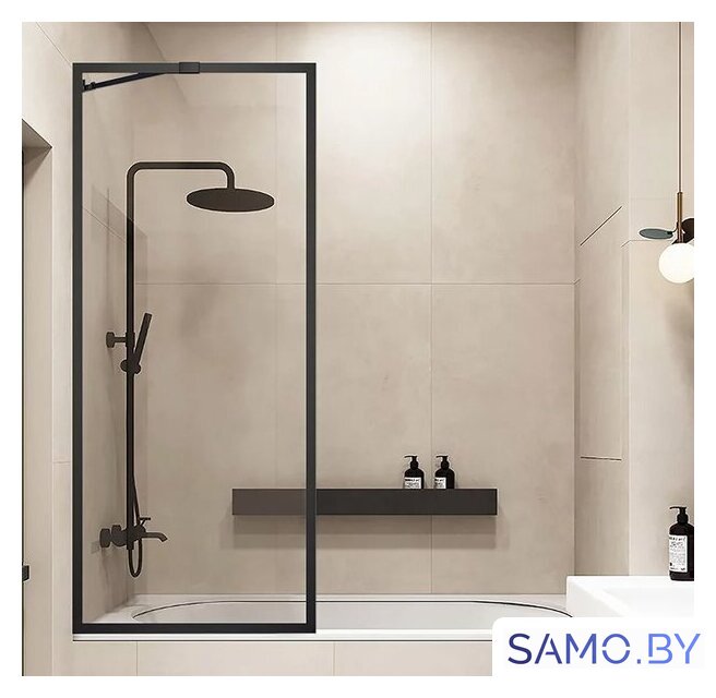 Стеклянная шторка для ванны Veconi 90x150 PL85B-90-01-C7 (стекло прозрачное/черный) - Изображение №1 — Интернет-магазин samo.by