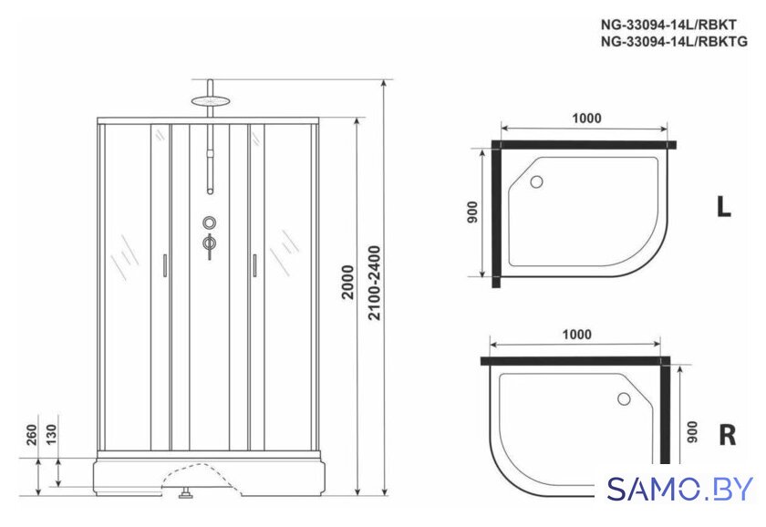 Душевая кабина Niagara NG-33094-14RBKT 100x90 - Изображение №5 — Интернет-магазин samo.by