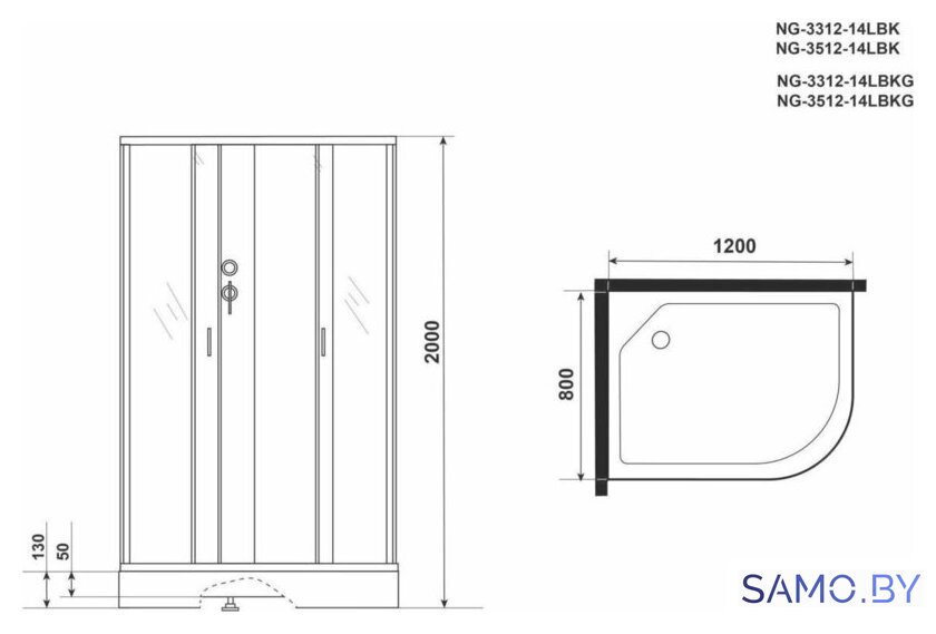 Душевая кабина Niagara NG-3512-14LBKG 120x80 - Изображение №4 — Интернет-магазин samo.by