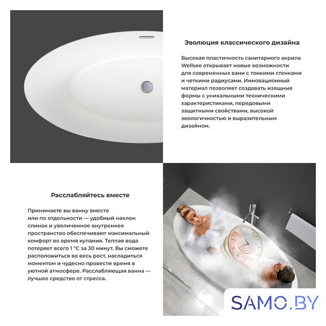 Ванна Wellsee Cerulean 174x80 231001004 (отдельностоящая ванна белый глянец, экран, ножки, сифон-автомат золото) - Изображение №5 — Интернет-магазин samo.by