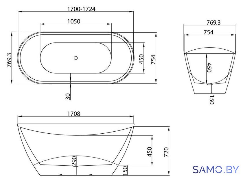 Ванна Grossman GR-2104 Galaxy 170x75 - Изображение №7 — Интернет-магазин samo.by