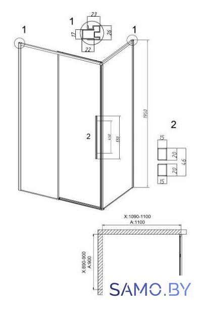 Душевой уголок Grossman Galaxy 110x90x195 120.K33.01.1190.21.02 (черный матовый/шиншилла стекло) - Изображение №10 — Интернет-магазин samo.by