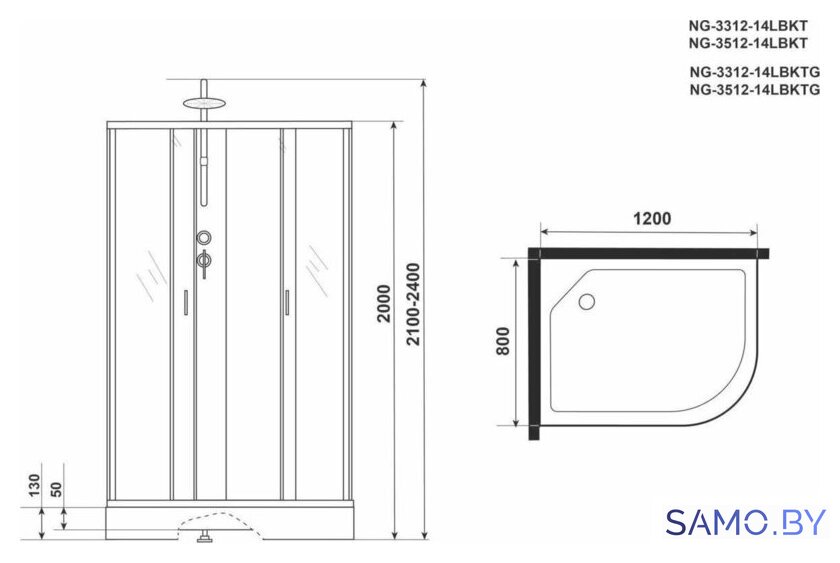 Душевая кабина Niagara NG-3512-14LBKT 120x80 - Изображение №5 — Интернет-магазин samo.by