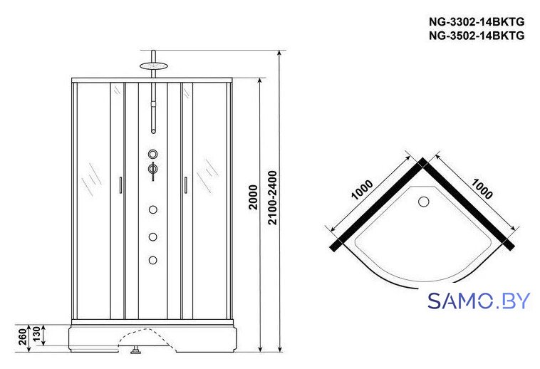 Душевая кабина Niagara NG-3502-14BKTG 100x100x210 (тонированное стекло) - Изображение №5 — Интернет-магазин samo.by