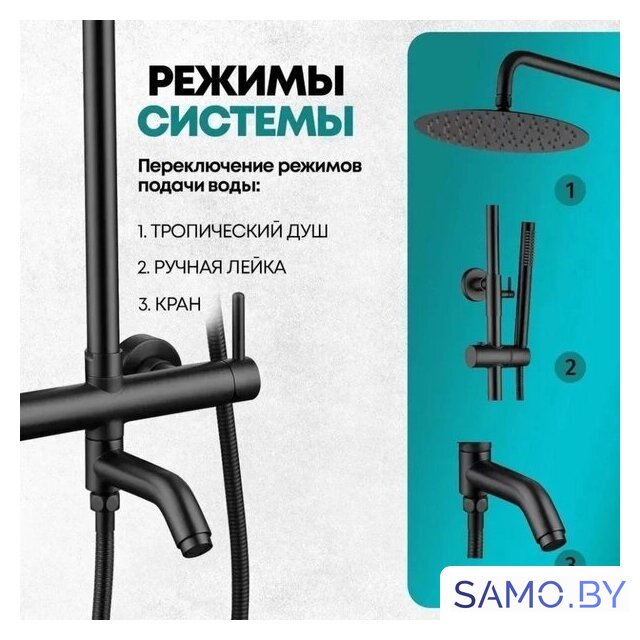 Душевая система  Grocenberg GB7099 (черный матовый) - Изображение №6 — Интернет-магазин samo.by