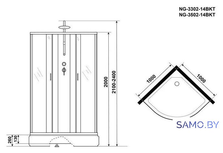 Душевая кабина Niagara NG-3502-14BKT 100x100x210 (тонированное стекло) - Изображение №5 — Интернет-магазин samo.by