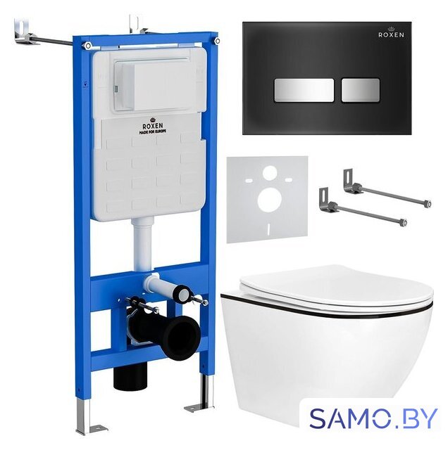 Унитаз подвесной Roxen Antares Black в комплекте с инсталляцией StounFix Dual Fresh 6 в 1 964974 (кнопка: черное стекло) - Изображение №1 — Интернет-магазин samo.by