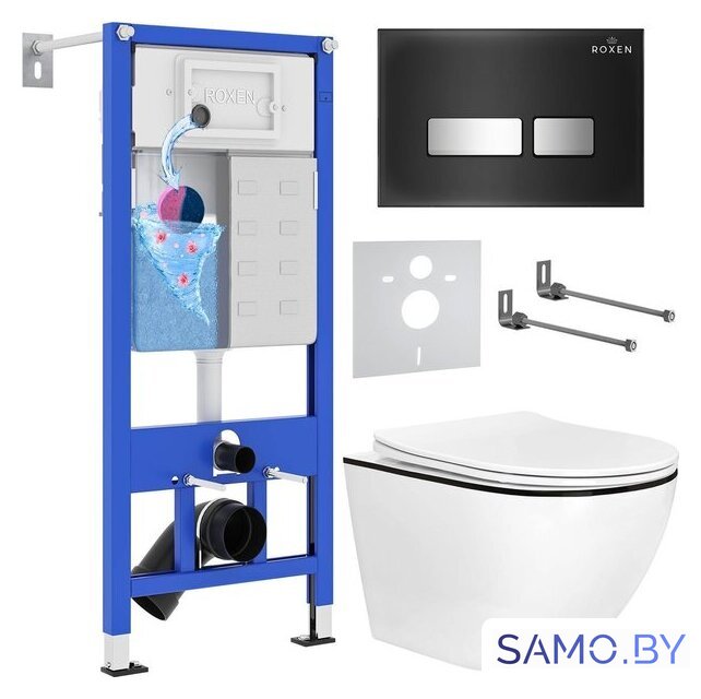 Унитаз подвесной Roxen Antares Black в комплекте с инсталляцией StounFix Dual Fresh 6 в 1 964974 (кнопка: черное стекло) - Изображение №2 — Интернет-магазин samo.by