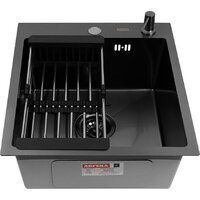 Кухонная мойка ARFEKA Eco AR мойка 450*500, коландер, дозатор Black - Превью изображения №2 — Интернет-магазин samo.by