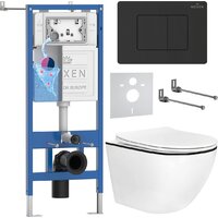 Roxen Antares Black в комплекте с инсталляцией StounFix Dual Fresh 6 в 1 868617 (кнопка: оружейная сталь матовая)