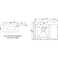 Кухонная мойка ARFEKA ECO AR 650*500 L BLACK PVD NANO - Превью изображения №3 — Интернет-магазин samo.by