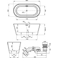 Ванна Wellsee Shell 180x80 28170403R (отдельностоящая ванна белый глянец, экран, ножки, сифон-автомат матовый черный) - Превью изображения №10 — Интернет-магазин samo.by