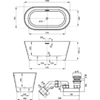 Ванна Wellsee Shell 150x73 28170203R (отдельностоящая ванна белый глянец, экран, ножки, сифон-автомат матовый черный) - Превью изображения №10 — Интернет-магазин samo.by