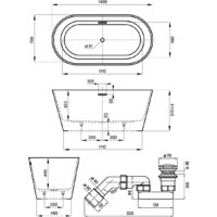 Ванна Wellsee Shell 140x70 28170104R (отдельностоящая ванна белый глянец, экран, ножки, сифон-автомат золото) - Превью изображения №10 — Интернет-магазин samo.by