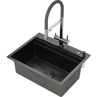 Кухонная мойка Roxen Stage 560250-60B PVD графит (c держателем для ножей, двумя коландерами, разделочной доской и дозатором) - Превью изображения №4 — Интернет-магазин samo.by