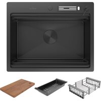 Кухонная мойка Roxen Stage 560250-60B PVD графит (c держателем для ножей, двумя коландерами, разделочной доской и дозатором) - Превью изображения №3 — Интернет-магазин samo.by