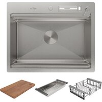 Кухонная мойка Roxen Stage 560250-60 сатин (c держателем для ножей, двумя коландерами, разделочной доской и дозатором) - Превью изображения №3 — Интернет-магазин samo.by