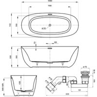 Ванна Wellsee Éclatant 159x74 231301004 (отдельностоящая ванна белый глянец, экран, ножки, сифон-автомат золото) - Превью изображения №10 — Интернет-магазин samo.by