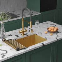 Кухонная мойка Roxen Uno 560210-54-GS PVD золотая/текстурная (с ролл-матом и дозатором) - Превью изображения №2 — Интернет-магазин samo.by