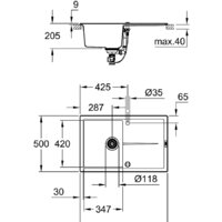 Кухонная мойка Grohe K400 50-C 78/50 1.0 31639AP0 (черный гранит) - Превью изображения №3 — Интернет-магазин samo.by