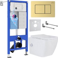 Roxen Cube bidet в комплекте с инсталляцией StounFix Dual Fresh 6 в 1 968472 (кнопка: брашированное золото)