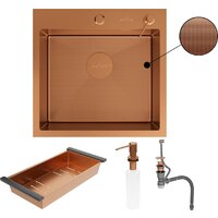 Кухонная мойка Roxen Simple 560220-50BR-GR бронза/текстурная PVD покрытие (с коландером и дозатором) - Превью изображения №11 — Интернет-магазин samo.by