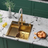 Кухонная мойка Roxen Simple 560220-50G-GR золото/текстурная PVD покрытие (с коландером и дозатором) - Превью изображения №3 — Интернет-магазин samo.by