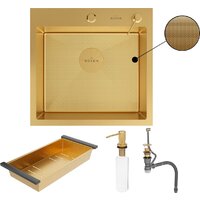 Кухонная мойка Roxen Simple 560220-50G-GR золото/текстурная PVD покрытие (с коландером и дозатором) - Превью изображения №12 — Интернет-магазин samo.by