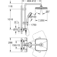 Душевая система  Grohe Tempesta Cosmopolitan System 250 Cube 26689000 - Превью изображения №4 — Интернет-магазин samo.by