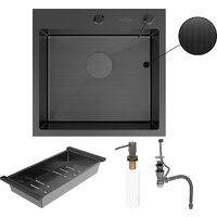 Кухонная мойка Roxen Simple 560220-50B-GR графит/текстурная PVD покрытие (с коландером и дозатором) - Превью изображения №11 — Интернет-магазин samo.by