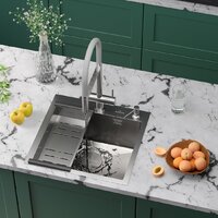 Кухонная мойка Roxen Simple 560220-50-GR сатин/текстурная (с коландером и дозатором) - Превью изображения №3 — Интернет-магазин samo.by