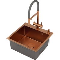 Кухонная мойка Roxen Simple 560220-60BR-GR бронза/текстурная PVD покрытие (с коландером и дозатором) - Превью изображения №13 — Интернет-магазин samo.by