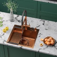 Кухонная мойка Roxen Simple 560220-60BR-GR бронза/текстурная PVD покрытие (с коландером и дозатором) - Превью изображения №2 — Интернет-магазин samo.by