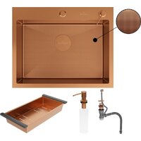 Кухонная мойка Roxen Simple 560220-60BR-GR бронза/текстурная PVD покрытие (с коландером и дозатором) - Превью изображения №12 — Интернет-магазин samo.by