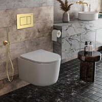 Унитаз подвесной Roxen Simple compact в комплекте с инсталляцией StounFix Dual Fresh 6 в 1 968480 (кнопка: брашированное золото) - Превью изображения №2 — Интернет-магазин samo.by