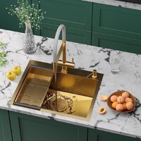 Кухонная мойка Roxen Simple 560220-60G-GR золото/текстурная PVD покрытие (с коландером и дозатором) - Превью изображения №3 — Интернет-магазин samo.by