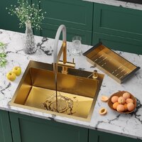 Кухонная мойка Roxen Simple 560220-60G-GR золото/текстурная PVD покрытие (с коландером и дозатором) - Превью изображения №2 — Интернет-магазин samo.by