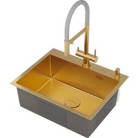 Кухонная мойка Roxen Simple 560220-60G-GR золото/текстурная PVD покрытие (с коландером и дозатором) - Превью изображения №12 — Интернет-магазин samo.by