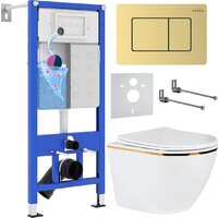 Унитаз подвесной Roxen Antares Gold в комплекте с инсталляцией StounFix Dual Fresh 6 в 1 968460 (кнопка: брашированное золото) - Превью изображения №1 — Интернет-магазин samo.by