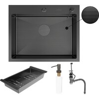 Кухонная мойка Roxen Simple 560220-60B-GR графит/текстурная PVD покрытие (с коландером и дозатором) - Превью изображения №11 — Интернет-магазин samo.by