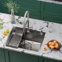 Кухонная мойка Roxen Simple 560220-60-GR сатин/текстурная (с коландером и дозатором) - Превью изображения №3 — Интернет-магазин samo.by