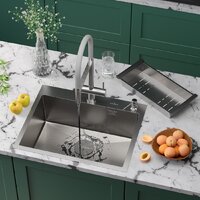Кухонная мойка Roxen Simple 560220-60-GR сатин/текстурная (с коландером и дозатором) - Превью изображения №2 — Интернет-магазин samo.by