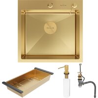 Кухонная мойка Roxen Simple 560220-50G-V золото/текстурная PVD покрытие (с коландером и дозатором) - Превью изображения №11 — Интернет-магазин samo.by