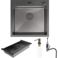 Кухонная мойка Roxen Simple 560220-50B-V графит/текстурная PVD покрытие (с коландером и дозатором) - Превью изображения №9 — Интернет-магазин samo.by