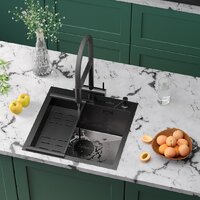 Кухонная мойка Roxen Simple 560220-50B-V графит/текстурная PVD покрытие (с коландером и дозатором) - Превью изображения №2 — Интернет-магазин samo.by