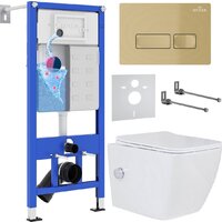 Roxen Cube bidet в комплекте с инсталляцией StounFix Dual Fresh 6 в 1 968095 (кнопка: брашированное золото)