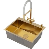 Кухонная мойка Roxen Simple 560220-60G-V золото/текстурная PVD покрытие (с коландером и дозатором) - Превью изображения №10 — Интернет-магазин samo.by
