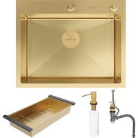 Кухонная мойка Roxen Simple 560220-60G-V золото/текстурная PVD покрытие (с коландером и дозатором) - Превью изображения №9 — Интернет-магазин samo.by