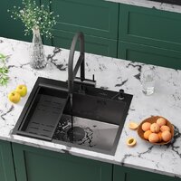 Кухонная мойка Roxen Simple 560220-60B-V графит/текстурная PVD покрытие (с коландером и дозатором) - Превью изображения №2 — Интернет-магазин samo.by