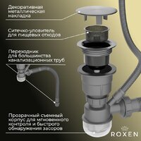 Кухонная мойка Roxen Uno 560210-54B-GR графит/текстурная PVD покрытие (с ролл-матом и дозатором) - Превью изображения №6 — Интернет-магазин samo.by